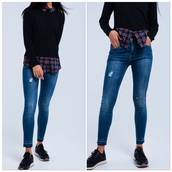 The Denim Bar Denim - Last Pair 9/10 High-Waist Ripped Knee Skinny Jeans